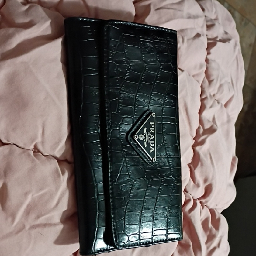 Prada Black Croc-Embossed Clutch